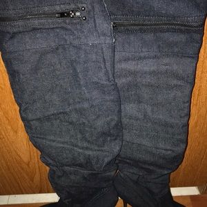 Denim slouch thigh high boots